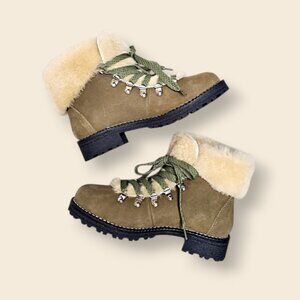 NWT J. Crew Nordic Boots Luxe Forest Green Suede & Sheep Fur Size 8